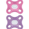 Lot de 2 sucettes en silicone Comfort rose et parme (0-2 mois)