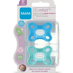 Lot de 2 sucettes en silicone Comfort bleu (0-2 mois)