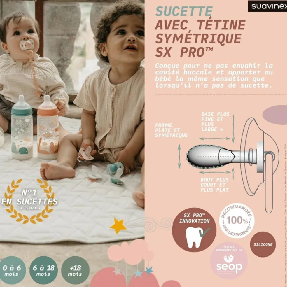 Lot de 2 sucettes symétriques SX PRO 18 mois et + Dreams rose