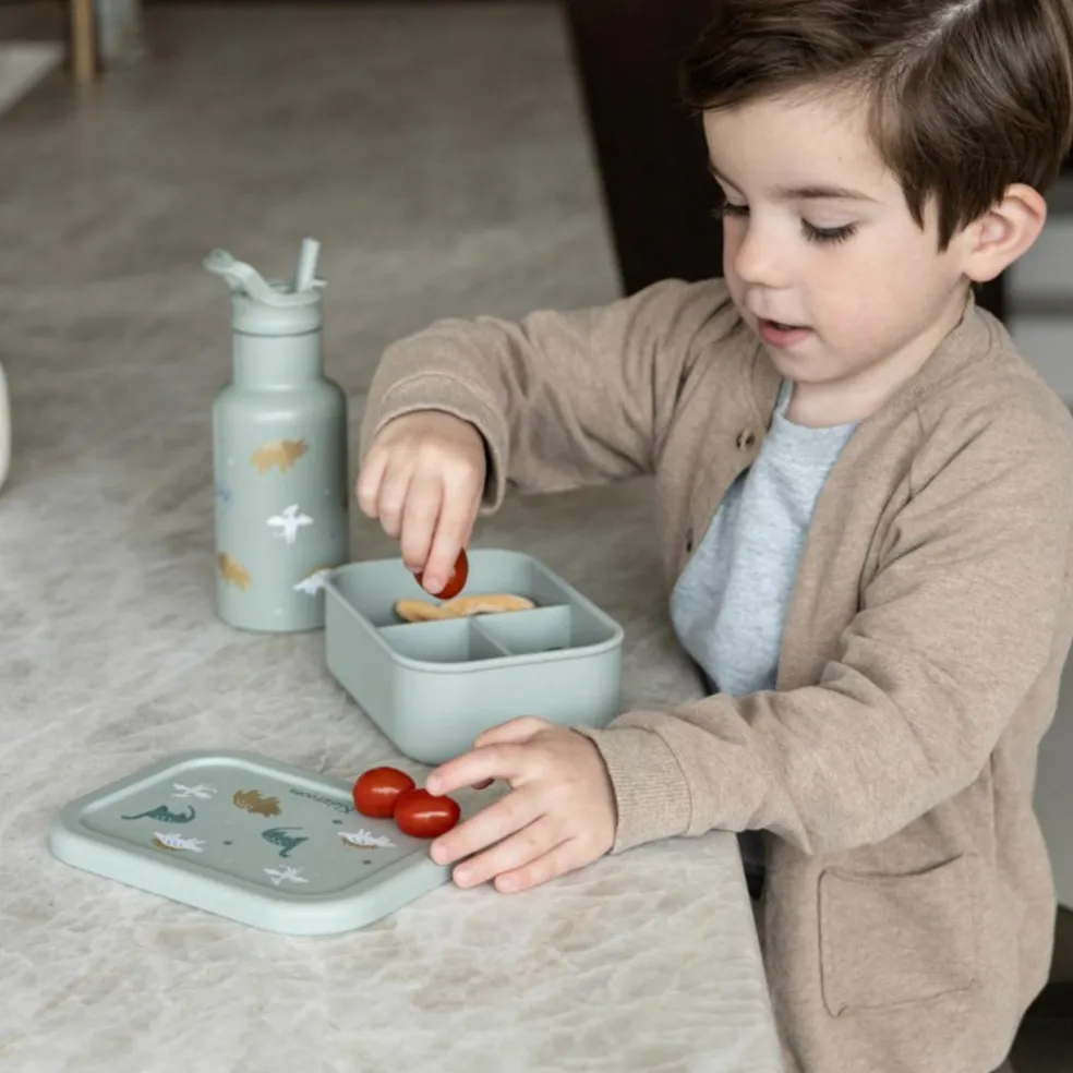 Lunch box 3 compartiments en silicone Dino vert