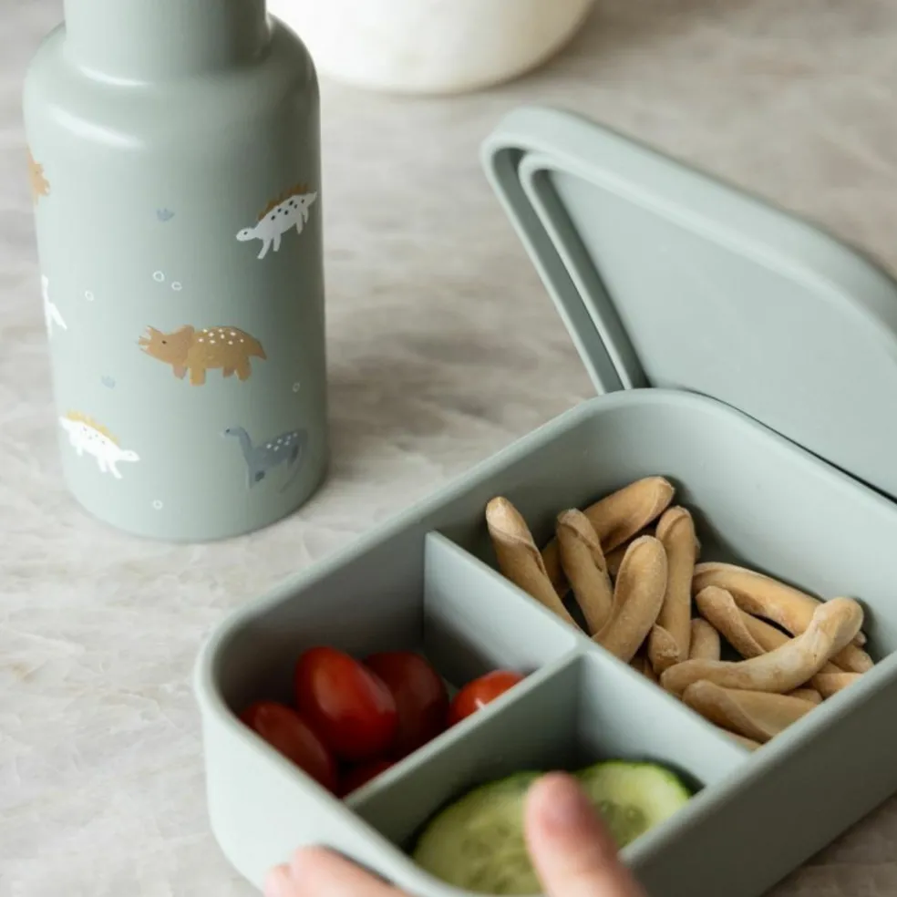 Lunch box 3 compartiments en silicone Dino vert