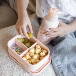 Lunch box 3 compartiments en silicone Fleurs rose