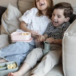 Lunch box 3 compartiments en silicone Fleurs rose