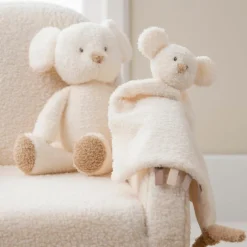 Maxi doudou attache sucette Teddy Souris Ecru
