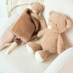 Maxi doudou attache sucette Teddy Ours Caramel