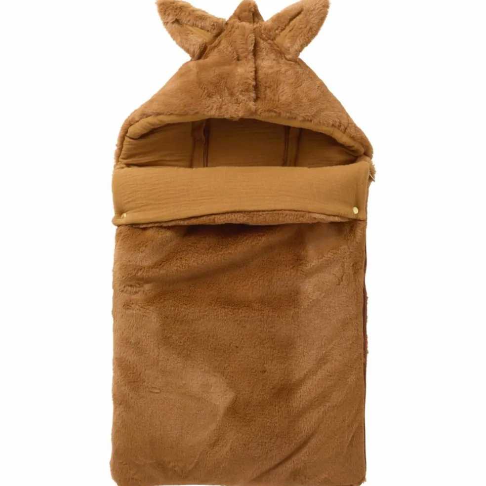 Nid d’ange fausse fourrure doublé gaze de coton havane (0-6 mois)