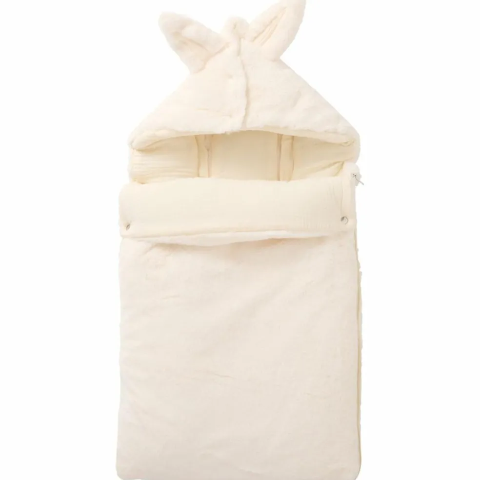 Nid d’ange fausse fourrure doublé gaze de coton ivoire (0-6 mois)