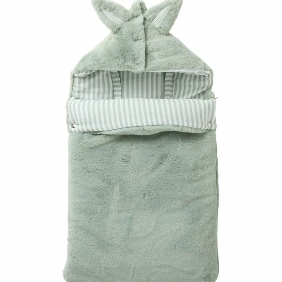 Nid d’ange fausse fourrure doublé gaze de coton rayé vert de gris (0-6 mois)