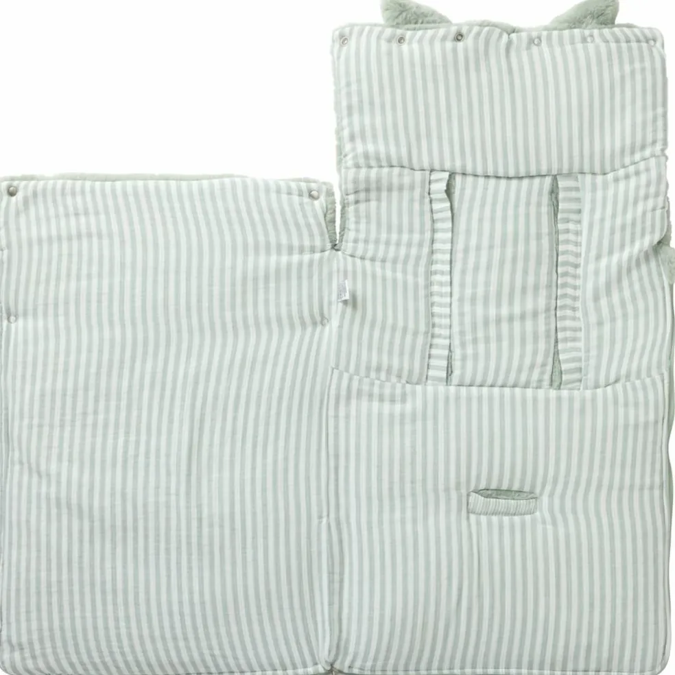 Nid d’ange fausse fourrure doublé gaze de coton rayé vert de gris (0-6 mois)