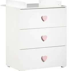 Pack duo lit bébé têtes panneaux blanc et commode à langer coeur rose New Basic