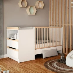 Pack duo lit bébé évolutif et commode à langer en bois de hêtre verni Carrousel blanc