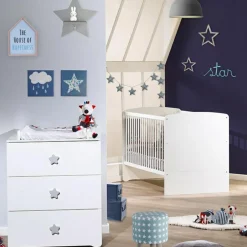 Pack duo lit bébé évolutif Little Big Bed blanc et commode à langer étoile New Basic