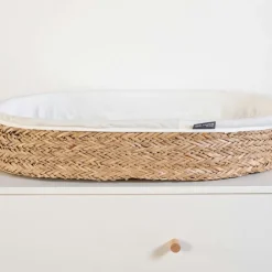 Panier à langer en jonc tressé avec matelas (70 x 50 cm)