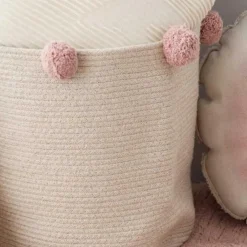 Panier de rangement Bubbly en coton naturel et rose nude (30 x 30 cm)