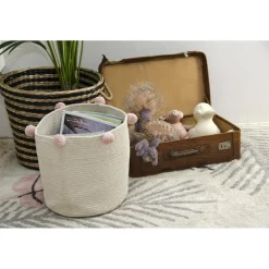 Panier de rangement Bubbly en coton naturel et rose nude (30 x 30 cm)