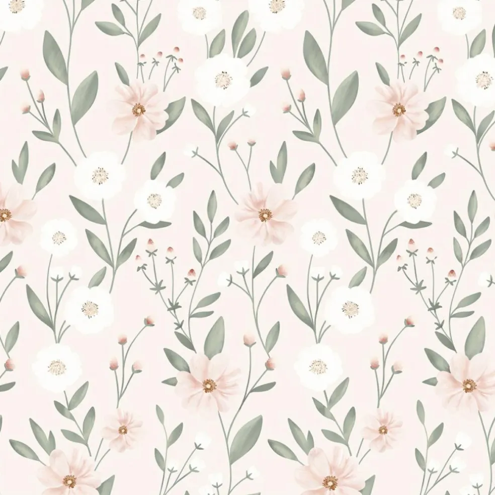 Papier peint Eclosion florale fond rose (50 cm x 10 m)