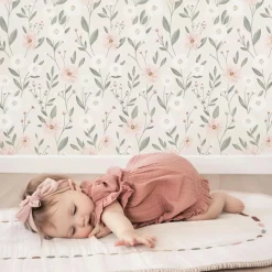 Papier peint Eclosion florale fond rose (50 cm x 10 m)