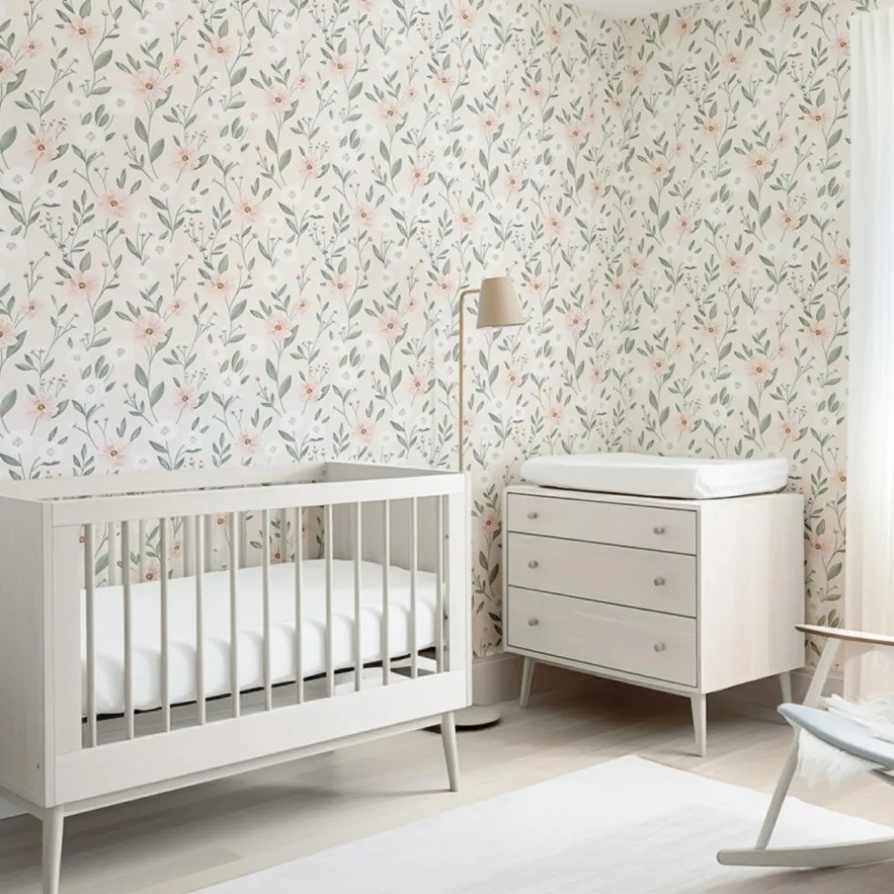 Papier peint Eclosion florale fond rose (50 cm x 10 m)