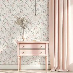 Papier peint Eclosion florale fond rose (50 cm x 10 m)