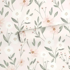 Papier peint Eclosion florale fond rose (50 cm x 10 m)