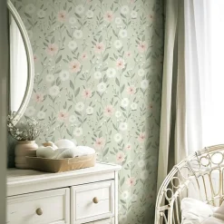 Papier peint Eclosion florale fond vert (50 cm x 10 m)