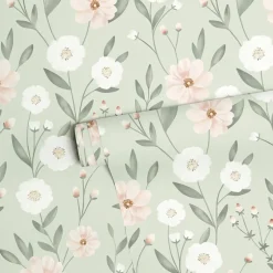 Papier peint Eclosion florale fond vert (50 cm x 10 m)