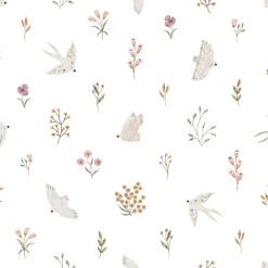 Papier peint Hirondelles et fleurs (50 cm x 10 m)