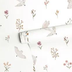 Papier peint Hirondelles et fleurs (50 cm x 10 m)