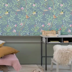 Papier peint intissé Roseraie bleu