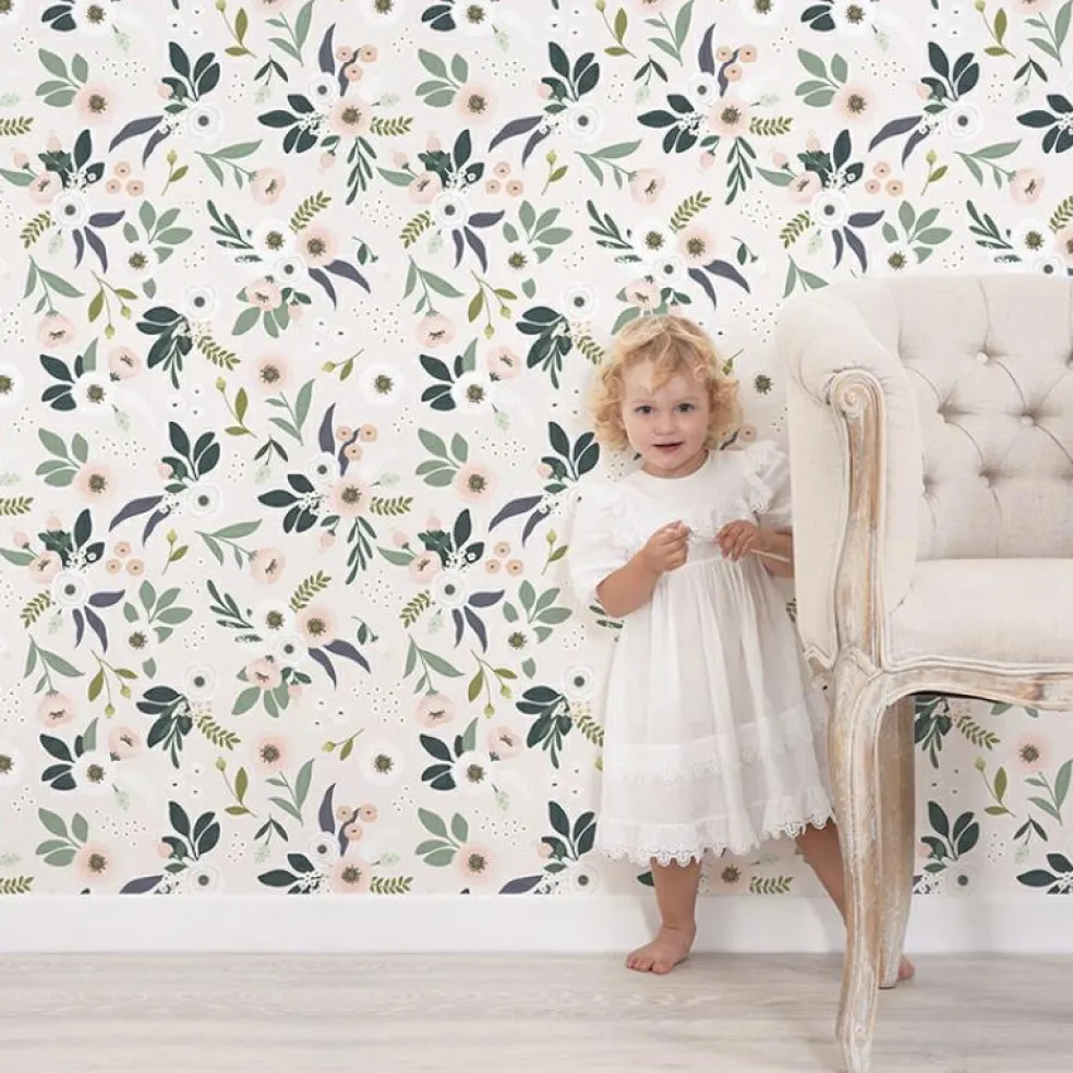 Papier peint intissé Wonderland anémones fond poudré (10 m)