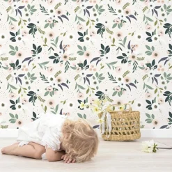 Papier peint intissé Wonderland anémones fond poudré (10 m)