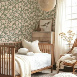 Papier peint Les fleurs fond vert foncé (50 cm x 10 m)