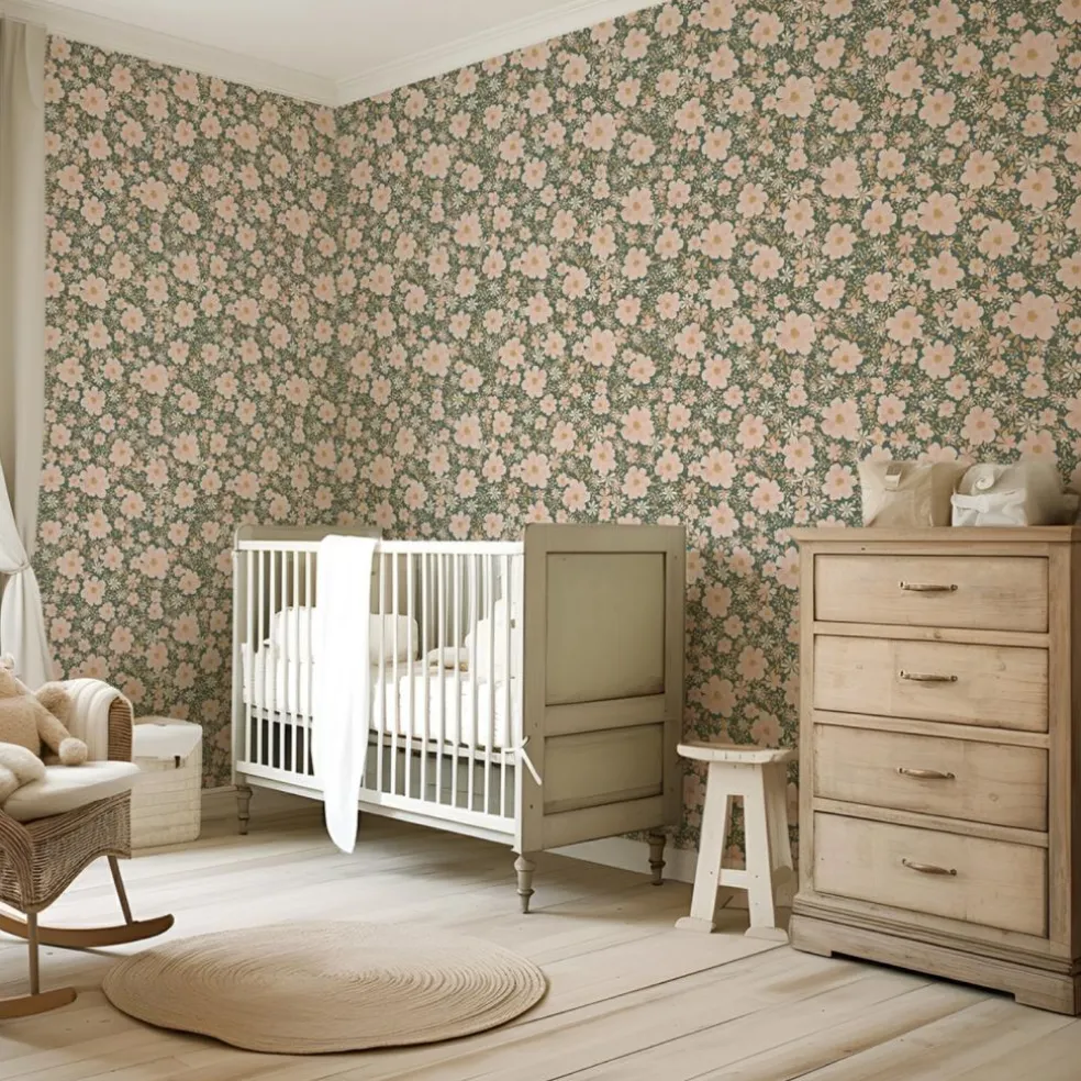Papier peint Les fleurs fond vert foncé (50 cm x 10 m)
