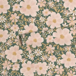 Papier peint Les fleurs fond vert foncé (50 cm x 10 m)