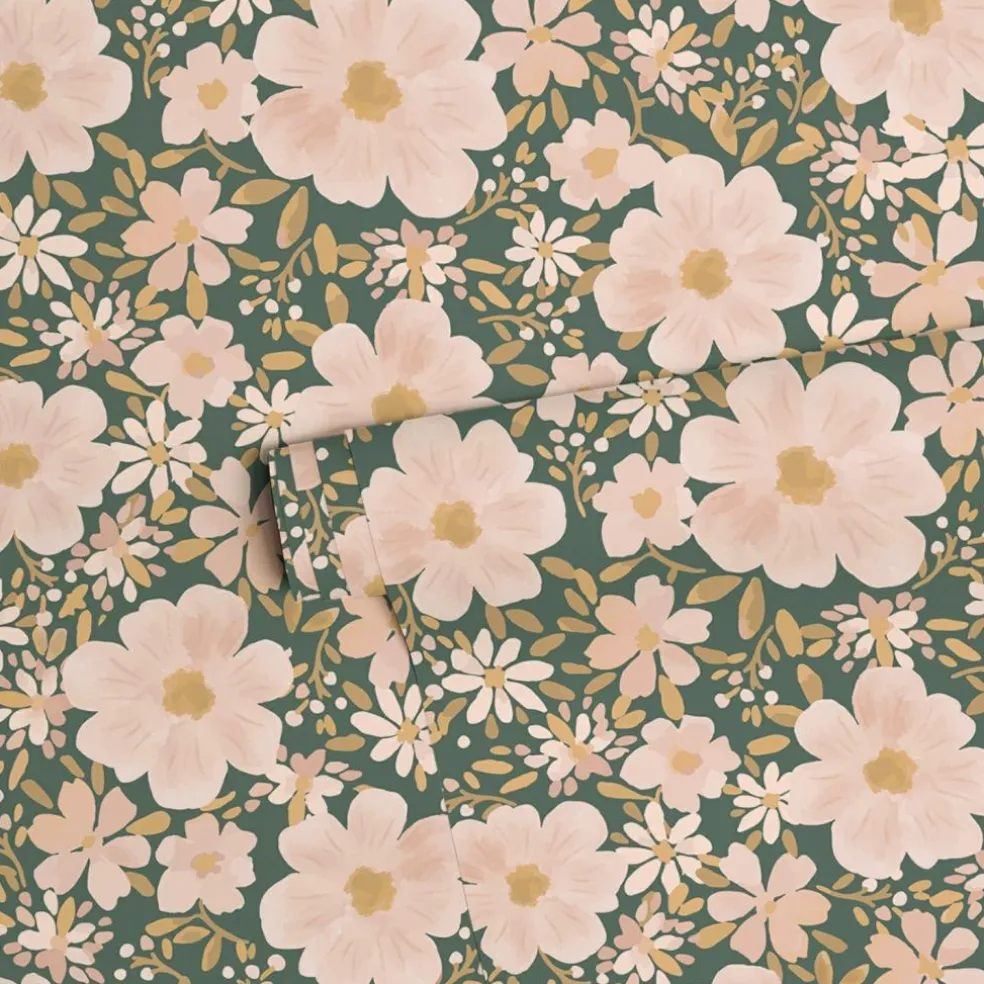 Papier peint Les fleurs fond vert foncé (50 cm x 10 m)