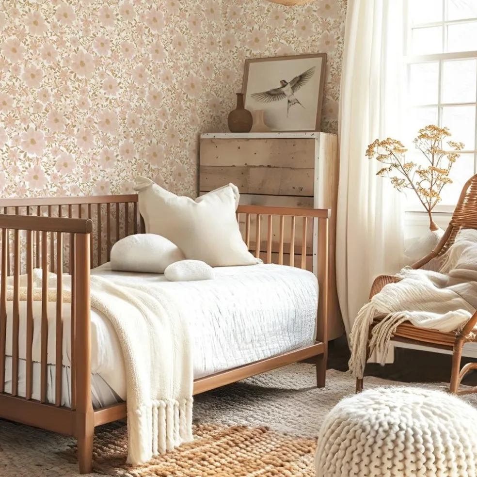 Papier peint Les fleurs fond blanc (50 cm x 10 m)