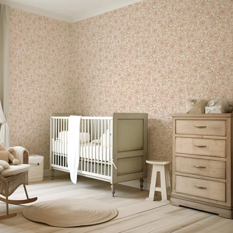 Papier peint Les fleurs fond blanc (50 cm x 10 m)