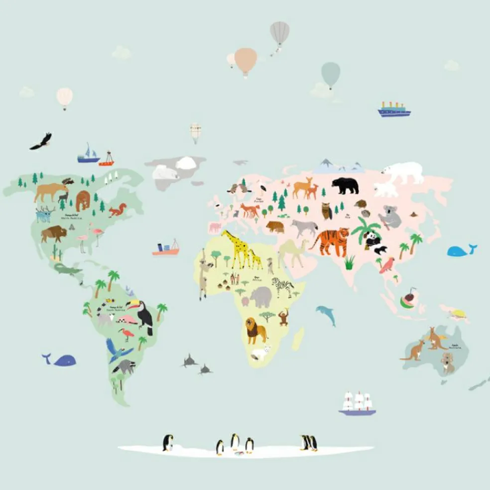 Papier peint panoramique Carte du monde (250 x 200 cm)