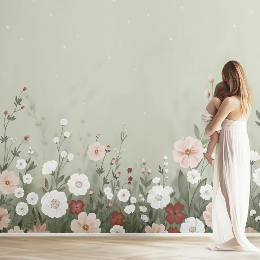 Papier peint panoramique jardin fleuri