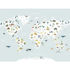 Papier peint panoramique carte du monde des animaux (400 x 248 cm)