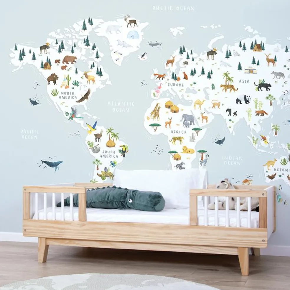 Papier peint panoramique carte du monde des animaux (400 x 248 cm)