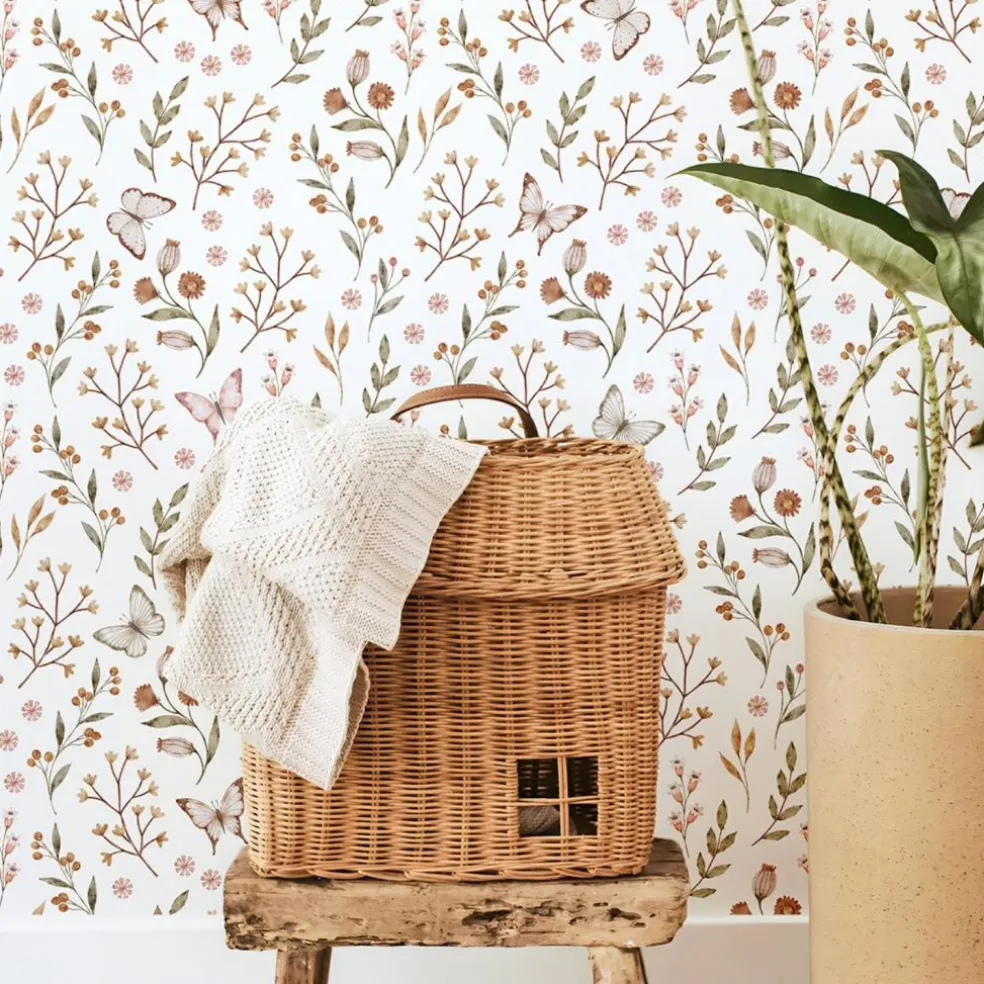 Papier peint Papillons et fleurs (50 cm x 10 m)