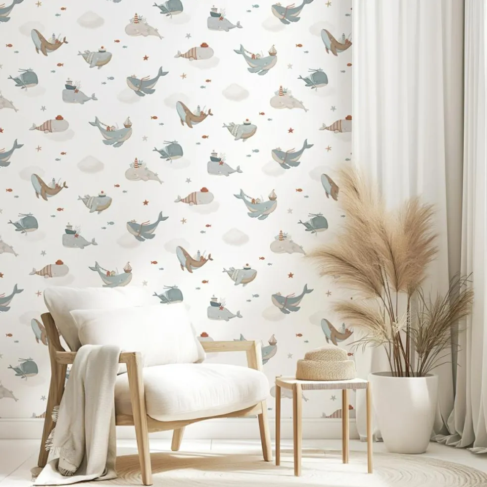 Papier peint Voyage avec les baleines (50 cm x 10 m)