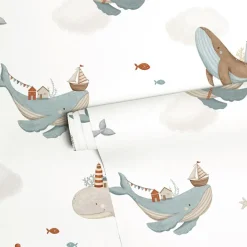 Papier peint Voyage avec les baleines (50 cm x 10 m)