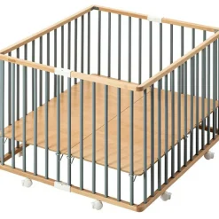 Parc pliant carré en bois Gaby hybride bleu gris