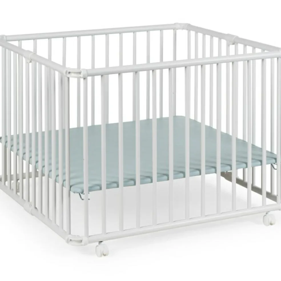 Parc pliant Lucilee + blanc avec fond vert d'eau (90 x 97 cm)