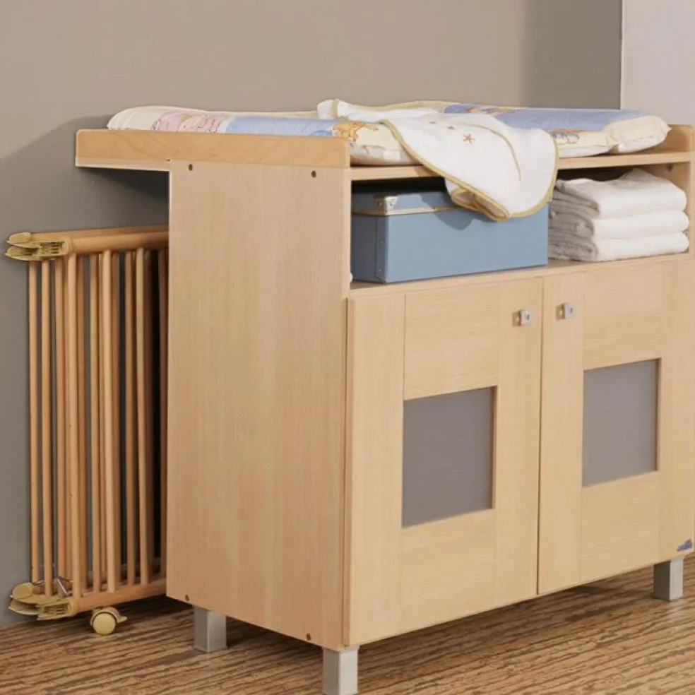 Parc pliant Lucilee + naturel avec fond vert d'eau (76 x 97 cm)