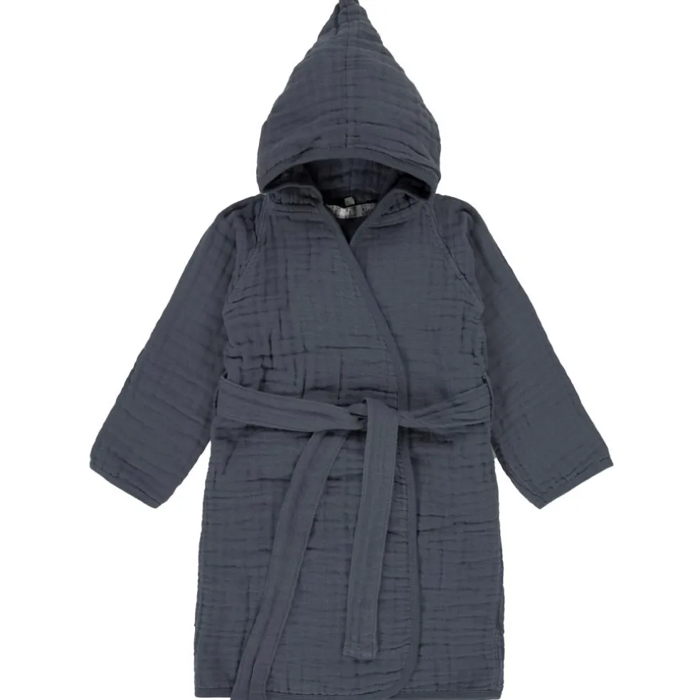 Peignoir en mousseline de coton bleu marine (2-3 ans)