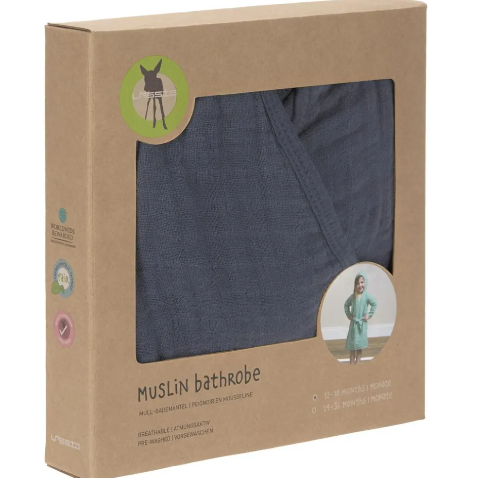 Peignoir en mousseline de coton bleu marine (2-3 ans)