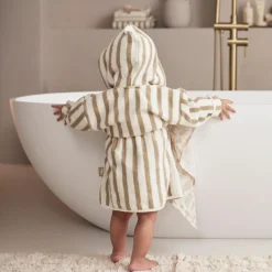 Peignoir en éponge Stripe Olive Green (3-4 ans)
